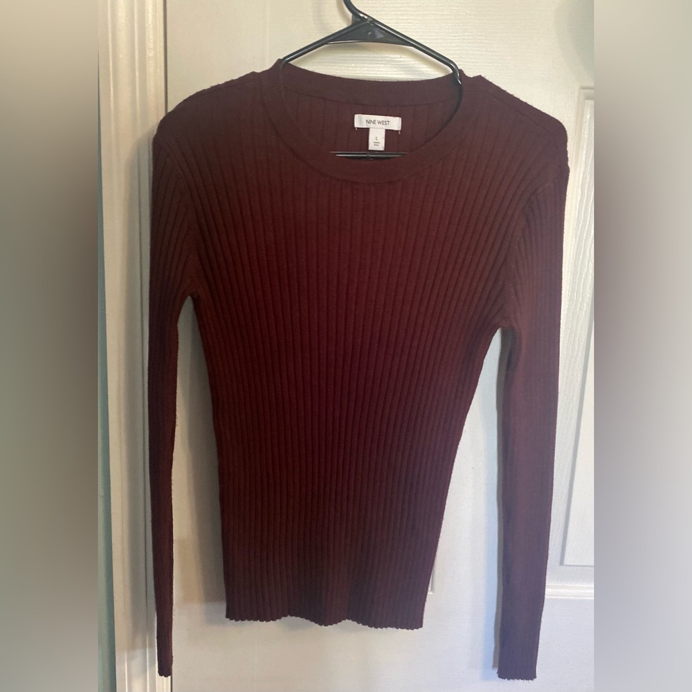Nine West Burgundy Ribbed Long Sleeve Top
